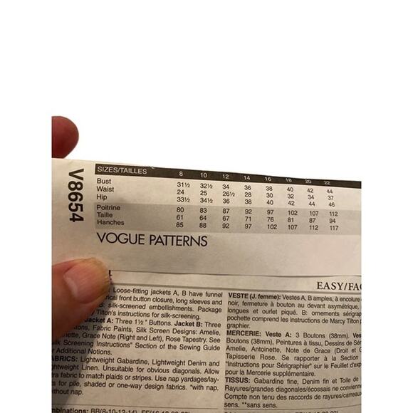 Vogue Katherine Tilton V8654 Sewing Pattern 8-10-12-14 Jacket Sewing Pattern - Picture 5 of 8